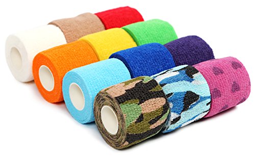 Kenley vendas elásticas autoadhesivas veterinarie 5 cm – Vendas para bendaggi y impacchi médica para triatletas -- Caballos Gatos Perros – Juego de 12 rollos de colores