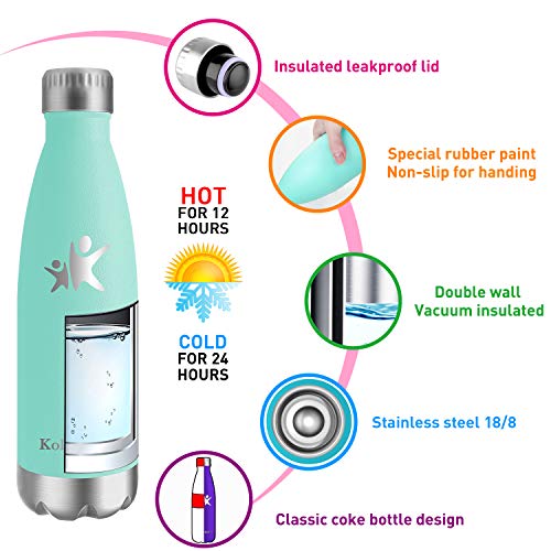 KollyKolla Botella de Agua Acero Inoxidable, Termo Sin BPA Ecológica, Botellas Termica Reutilizable Frascos Térmicos para Niños & Adultos, Deporte, Oficina, Yoga, Ciclismo, (350ml Macaron Verde)