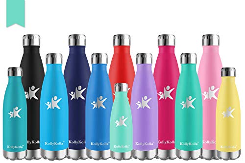 KollyKolla Botella de Agua Acero Inoxidable, Termo Sin BPA Ecológica, Botellas Termica Reutilizable Frascos Térmicos para Niños & Adultos, Deporte, Oficina, Yoga, Ciclismo, (350ml Macaron Verde)