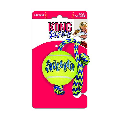 KONG - Squeakair® Ball with Rope - Pelotas de tenis sonoras que respetan sus dientes - Raza mediana