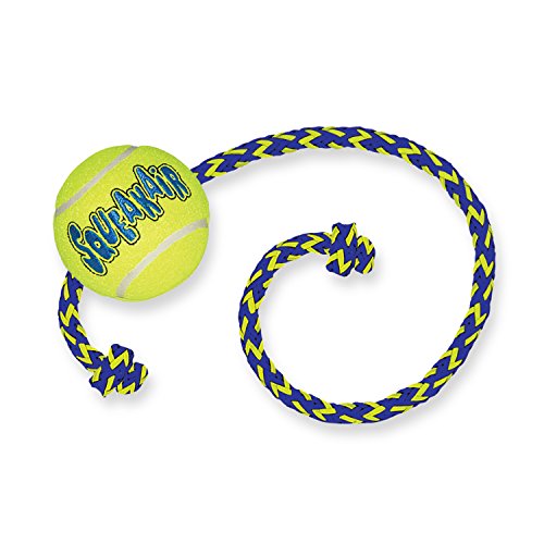 KONG - Squeakair® Ball with Rope - Pelotas de tenis sonoras que respetan sus dientes - Raza mediana