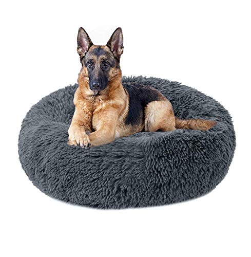 KSWD Extra Grande Piel sintética Cama para Perro Suave Lavable Cama para Mascotas Redondo Cálido Cuddler Kennel para Labrador Golden Retriever Shepherd-100cm Gris Oscuro