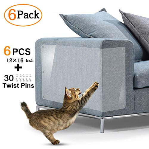 KTL Protector de Muebles Gatos, Transparente Autoadhesivas contra Arañazos de Gato Protector, con alfileres, protector de arañazos para sofá, mesa y sofá, transparente, 16 "L X 12" W (6 PCS)