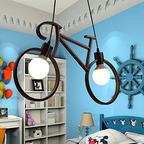 Lámpara de techo sencilla hierro creativo Negra bicicleta Kleine Candelabros E27 LED Fuente de luz φ31 cm × 67 cm Personalidad colgante lámpara de estudio Bar Coffee Shop Bar Luces