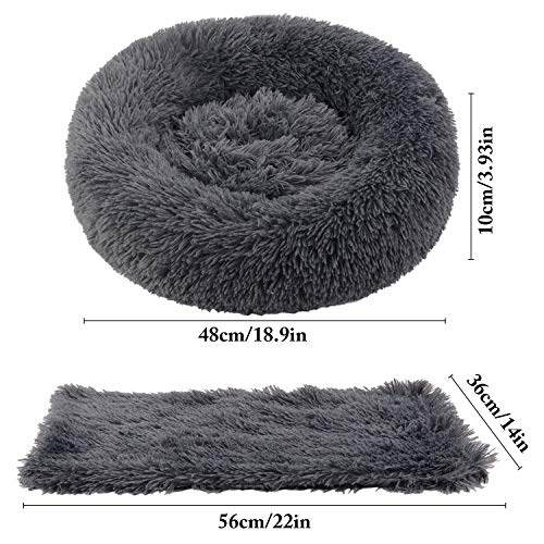 Legendog Pet Bed, 2PC Plush Donut Grey Warm Pet Bed Cat Dog Nido redondo Nido de gato cálido y suave + Manta suave gris