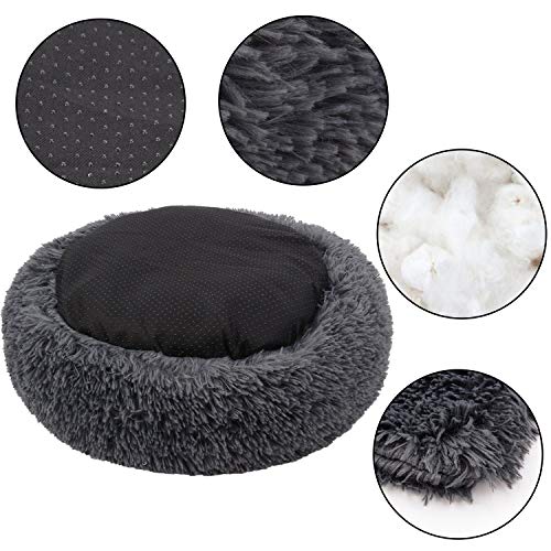 Legendog Pet Bed, 2PC Plush Donut Grey Warm Pet Bed Cat Dog Nido redondo Nido de gato cálido y suave + Manta suave gris