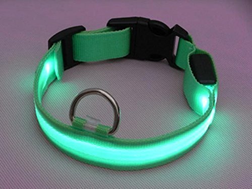 Lesypet Luz LED intermitente perro mascota collar de seguridad ajustable de nylon 2,5 cm de ancho (Rojo, Amarillo, Azul, Verde, Naranja, Rosa) & (Pequeño, Mediano, Grande, Extra Grande)