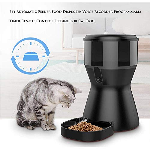 LGFB Pet alimentador automático de alimentación de la cámara Perro monitoreo Remoto de Video vigilancia App monitorización Inteligente HD sincronización Duradero Dieta del Gato Suministros 4L,Negro