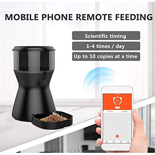 LGFB Pet alimentador automático de alimentación de la cámara Perro monitoreo Remoto de Video vigilancia App monitorización Inteligente HD sincronización Duradero Dieta del Gato Suministros 4L,Negro