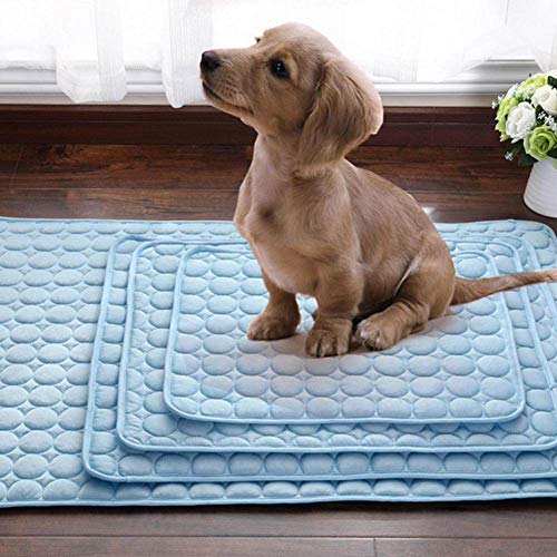 LGFSG Estera de enfriamiento para Mascotas de Verano Estera de Perro a Prueba de Humedad de Seda de Hielo Enfriador de colchón Fresco Estera de Dormir de Gatito Gato Cachorro, Azul, 70x56cm