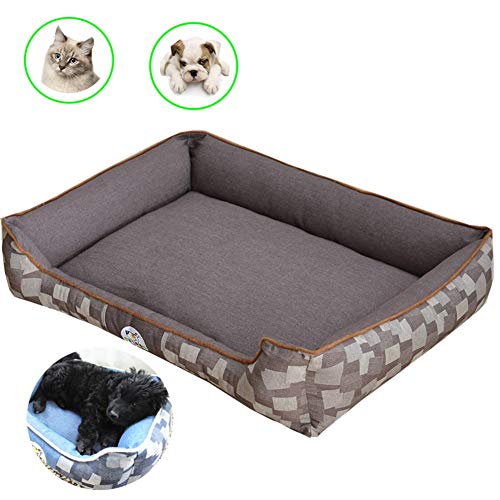 LIANGZHI Cama para Perros antimordeduras, Mascota Colchón Lavable Almohada Cojín Suave y Cálida Cama de Algodón PP con Parte Inferior Antideslizante para Perro GatoBrown-S