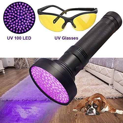 Linterna De Luz Negra Ultravioleta Luz Negra Led Linterna Uv Led Potente Ultravioleta Luz Negra Escorpión Detector De Manchas De Orina Para Mascotas Antorcha De Luz Ultravioleta Púrpura-100Uv W Gafas