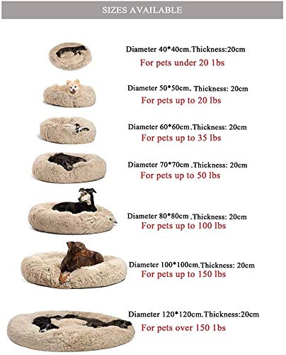 Lrhps Cama para Perros Cat Cuddler Cushion Peluche Donut Funda Lavable Desmontable Redonda Suave Cálida Sofá para mascotas60-120cm,Beige,100cm