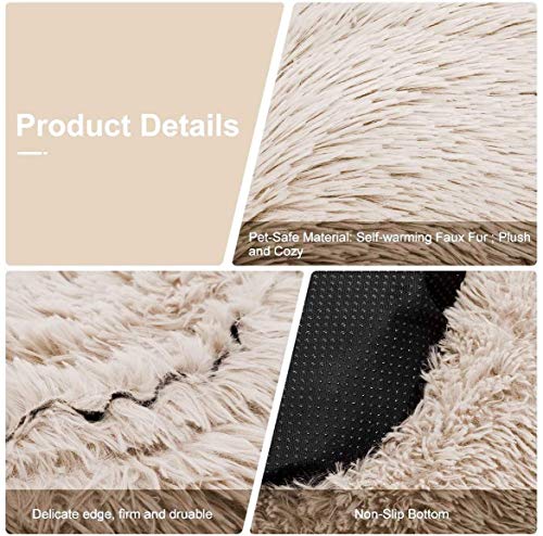 Lrhps Cama para Perros Cat Cuddler Cushion Peluche Donut Funda Lavable Desmontable Redonda Suave Cálida Sofá para mascotas60-120cm,Beige,100cm