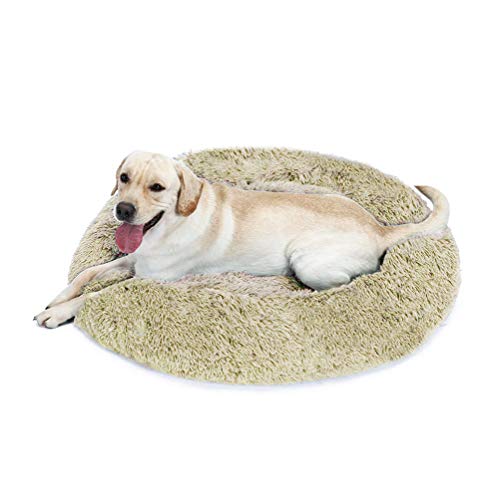 Lrhps Cama para Perros Cat Cuddler Cushion Peluche Donut Funda Lavable Desmontable Redonda Suave Cálida Sofá para mascotas60-120cm,Beige,100cm