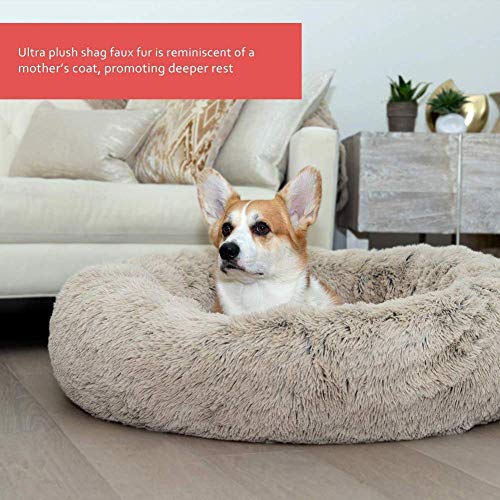 Lrhps Cama para Perros Cat Cuddler Cushion Peluche Donut Funda Lavable Desmontable Redonda Suave Cálida Sofá para mascotas60-120cm,Beige,100cm