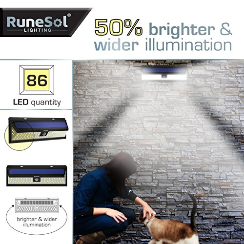 Luces 86 LED Runesol® con sensor | Lámpara Solares Con 86 Luces LED | Luz LED Solares con Focos Para Iluminar Exteriores, Patios, Cercas, Jardin, Entradas | Panel De Seguridad LED | Luz Solar