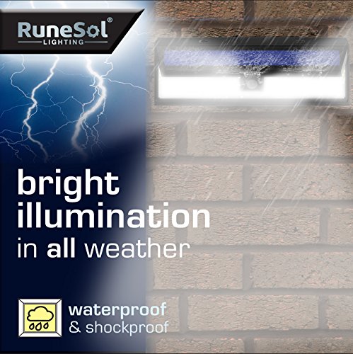 Luces 86 LED Runesol® con sensor | Lámpara Solares Con 86 Luces LED | Luz LED Solares con Focos Para Iluminar Exteriores, Patios, Cercas, Jardin, Entradas | Panel De Seguridad LED | Luz Solar