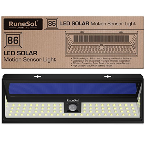 Luces 86 LED Runesol® con sensor | Lámpara Solares Con 86 Luces LED | Luz LED Solares con Focos Para Iluminar Exteriores, Patios, Cercas, Jardin, Entradas | Panel De Seguridad LED | Luz Solar