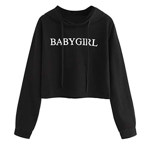 Luckycat Sudaderas con capucha Manga Larga Deportiva Mujer Juveniles Chicas Cropped Sudadera con Capucha Impresión De Patrones Manga Larga Sudaderas Cortas Sueter con Gorro Crop Top