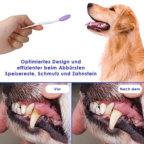 Lukovee Perro Cepillo de Dientes Doble Cara Suave Silicona Cepillo de Dientes Suave con Mango Curvo Largo para Cachorros Pequeños Perros Gatos 4 Unidades