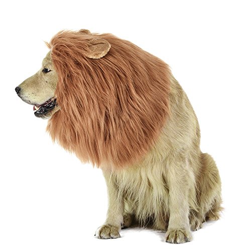 LUUFAN Lion Mane Peluca para Perro y Gato Disfraz con Orejas Mascota Ajustable cómoda Fancy Lion Hair Ropa de Perro Vestido para Halloween Christmas Easter Festival Party Activity(Dog-Light Brown)