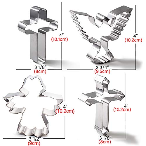 M JINGMEI - Cortador de Galletas religioso con Receta de ángel de 4 Piezas, 2 Cruces y Paloma voladora para Galletas, Fondant, Acero Inoxidable