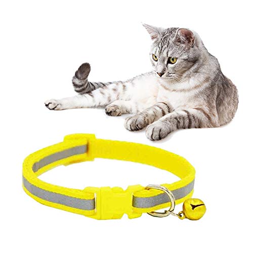 Mackur Collar para mascotas con cascabeles para gato y perro, reflectante, collar fluorescente para perro, suministros para mascotas, 1 pieza, tela, Amarillo, 19*1 cm