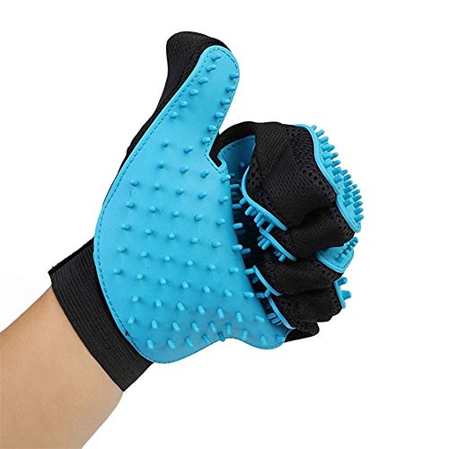 Mascota guantes de aseo gato y perro de silicona ducha de masaje herramienta de polvo cepillo for eliminar for la depilación fácil (izquierda y derecha opcional) (Color: azul, tamaño: Mano derecha) LO