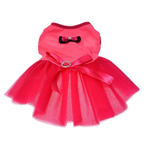 mascota Vestido - TOOGOO(R)Rosado Tutu Lazo Cinturon de diamantes de imitacion Animales pequenos Ropa del gato perro Vestido XS