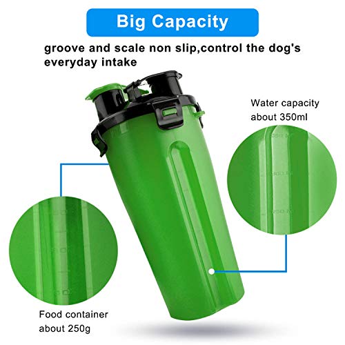 MATT SAGA Botella de Agua para Perros Portatil Envase de Comida para Perros con 2 Plegable Tazones para Perros Gatos Mascotas Adecuado para al Aire Libre Caminar Viajar (Verde)