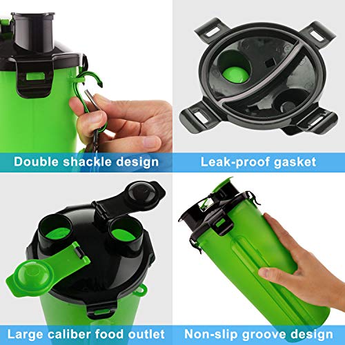 MATT SAGA Botella de Agua para Perros Portatil Envase de Comida para Perros con 2 Plegable Tazones para Perros Gatos Mascotas Adecuado para al Aire Libre Caminar Viajar (Verde)