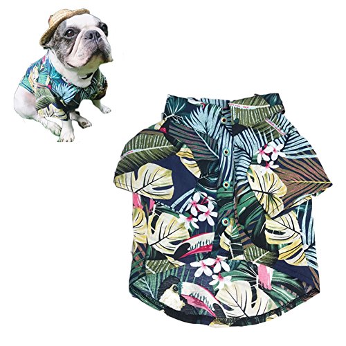 Meioro Ropa para mascotas Ropa para perros Cómoda camisa de perro Estilo hawaiano Estilo de vida costera Material de algodón Cachorro Bulldog francés Pug (Blue-L)