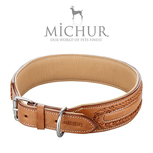 MICHUR Lina Collar de Perro de Cuero, Collar de Perro de Cuero, Collar de Cuero, Caramelo, Beige, Marron, Ancho, Disponible en Diferentes tamaños, Collar Cuero