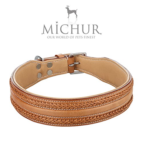 MICHUR Lina Collar de Perro de Cuero, Collar de Perro de Cuero, Collar de Cuero, Caramelo, Beige, Marron, Ancho, Disponible en Diferentes tamaños, Collar Cuero