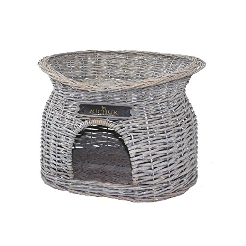 MICHUR Richy, Cave of Cats, Cave Dogs, Cat Basket, Dog Basket, Willow, Malacca, Natura, ca. 55x39x43cm (Dimensiones: Aproximadamente 40x28cm), Canasta de Mimbre de Gato Gris Cat