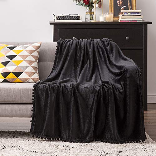 MIULEE Bedding Manta para Sófas de Franela Manta para Cama Sofa Longue Sensación de Terciopelo Grande Súper Suave Soft Largo Blanket Ligera y Cálida Felpa Manta 127x153cm 50x60inch Negro