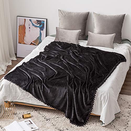 MIULEE Bedding Manta para Sófas de Franela Manta para Cama Sofa Longue Sensación de Terciopelo Grande Súper Suave Soft Largo Blanket Ligera y Cálida Felpa Manta 127x153cm 50x60inch Negro