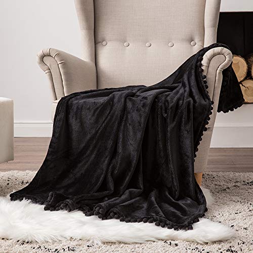 MIULEE Bedding Manta para Sófas de Franela Manta para Cama Sofa Longue Sensación de Terciopelo Grande Súper Suave Soft Largo Blanket Ligera y Cálida Felpa Manta 127x153cm 50x60inch Negro