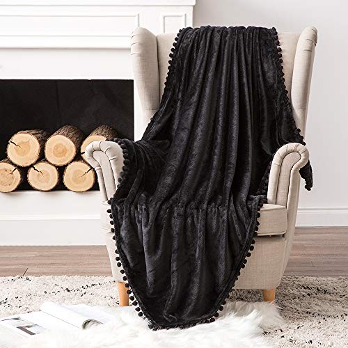 MIULEE Bedding Manta para Sófas de Franela Manta para Cama Sofa Longue Sensación de Terciopelo Grande Súper Suave Soft Largo Blanket Ligera y Cálida Felpa Manta 127x153cm 50x60inch Negro