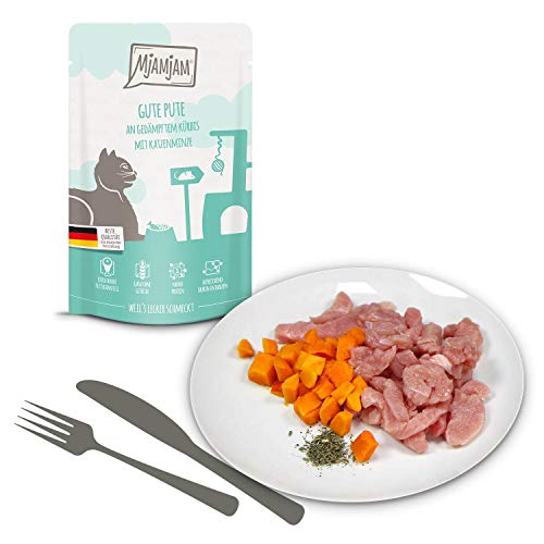 MjAMjAM – Comida húmeda para Gatos – Quetschie – Buen Pavo en Calabaza amortiguada, 12 Unidades (12 x 125 g), sin Cereales, con Mucha Carne