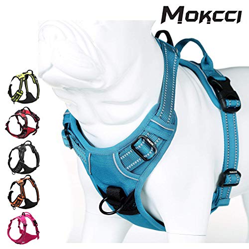 MOKCCI Arnés Frontal Suave para Perro. Arnés Reflectante sin tirones con asa y Dos Accesorios para Correa