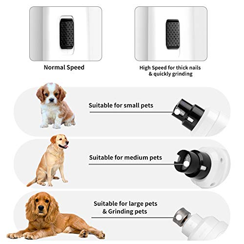 Molinillo de uñas profesional para perros, lima de uñas eléctrica, recargable y portátil, de bajo ruido 2 velocidades, molienda rápida para perros grandes, medianos y pequeños (3 puertos, cable USB)