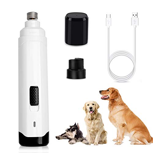 Molinillo de uñas profesional para perros, lima de uñas eléctrica, recargable y portátil, de bajo ruido 2 velocidades, molienda rápida para perros grandes, medianos y pequeños (3 puertos, cable USB)