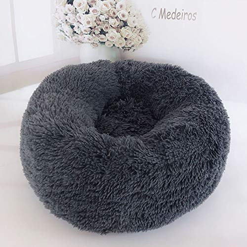 MonLook Mascota Perro Gato Relajante Cama Redonda Nido Cálido Peluche Suave Cómodo para Dormir Invierno - Gris Oscuro, 50CM