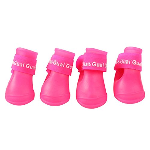 Morza 4pcs / Set Cachorro de Perro de los Zapatos de PU Impermeable para Mascotas Botas de Lluvia Antideslizante de los Zapatos Antideslizante elástica Protectora para Mascotas