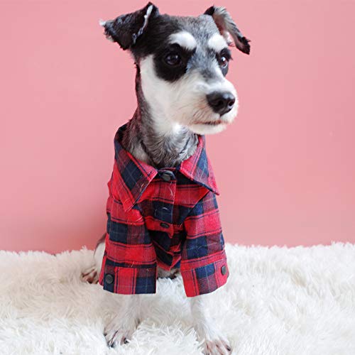 MYYXGS Ropa para Perros algodón a Cuadros Ropa para Perros Camisa de Solapa Moda Novedad Camisa Ropa para Perros Ropa para Cachorros Ley Schnauzer Ropa S