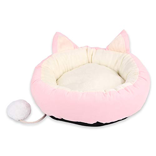 N/ A Cama Gato Sofá Perro Pequeño con Orejas Lindas y Pompón Blanca para Juguetes Mascotas Suave Cómodo Impermeable Extraíble y Lavable - Rosa 37 CM / 14.56 IN