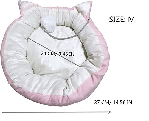 N/ A Cama Gato Sofá Perro Pequeño con Orejas Lindas y Pompón Blanca para Juguetes Mascotas Suave Cómodo Impermeable Extraíble y Lavable - Rosa 37 CM / 14.56 IN