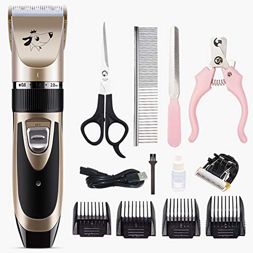 N/ A Perro Gato Cortapelos Clippers Profesional para El Pelo Grueso De Bajo Ruido, Recargable Preparación del Animal Doméstico Kit De Prueba De Agua De La Hoja De Bajo Ruido Pelo Trimmer